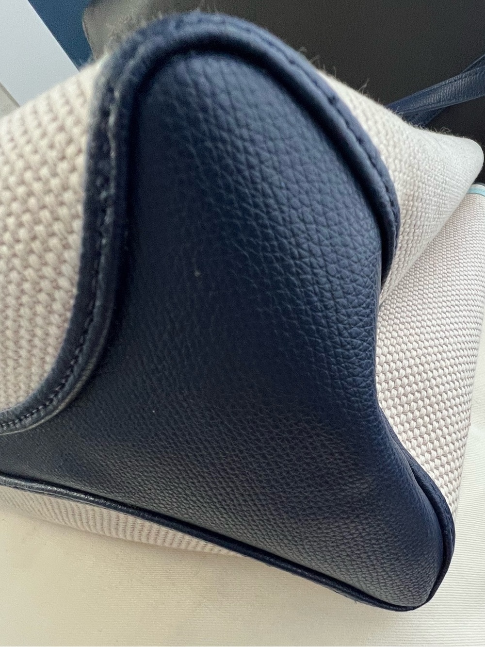 kate spade Cream Canvas Tote with Navy Handles and Aqua Trim - Picture 6 of 13